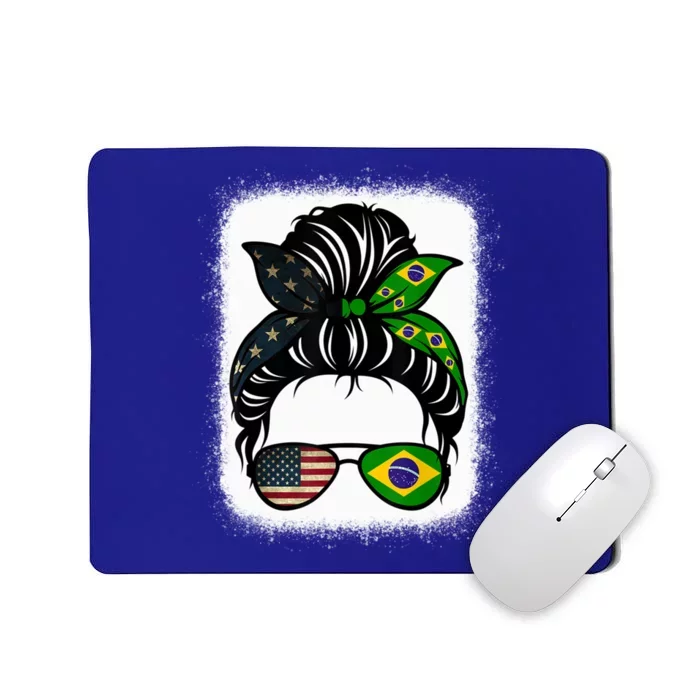 Brazil Usa Flag Brazilian American Messy Bun Wife Mom Gift Mousepad