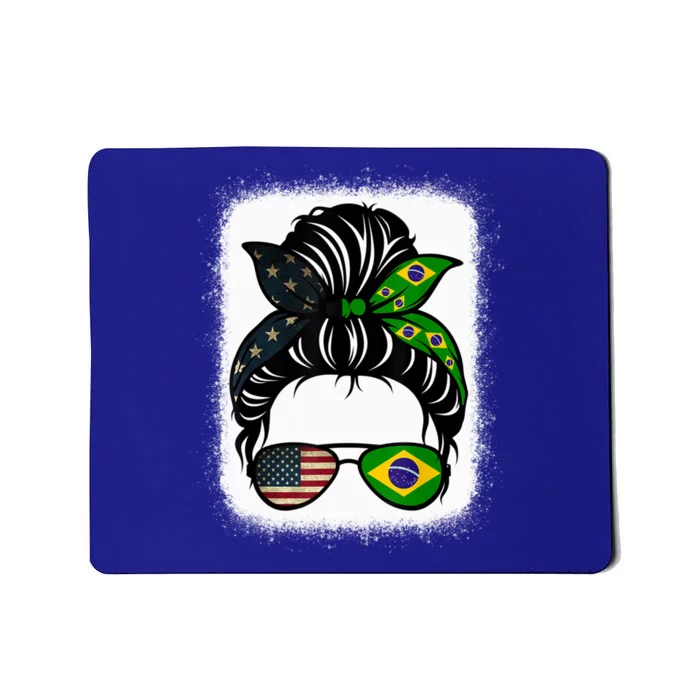 Brazil Usa Flag Brazilian American Messy Bun Wife Mom Gift Mousepad