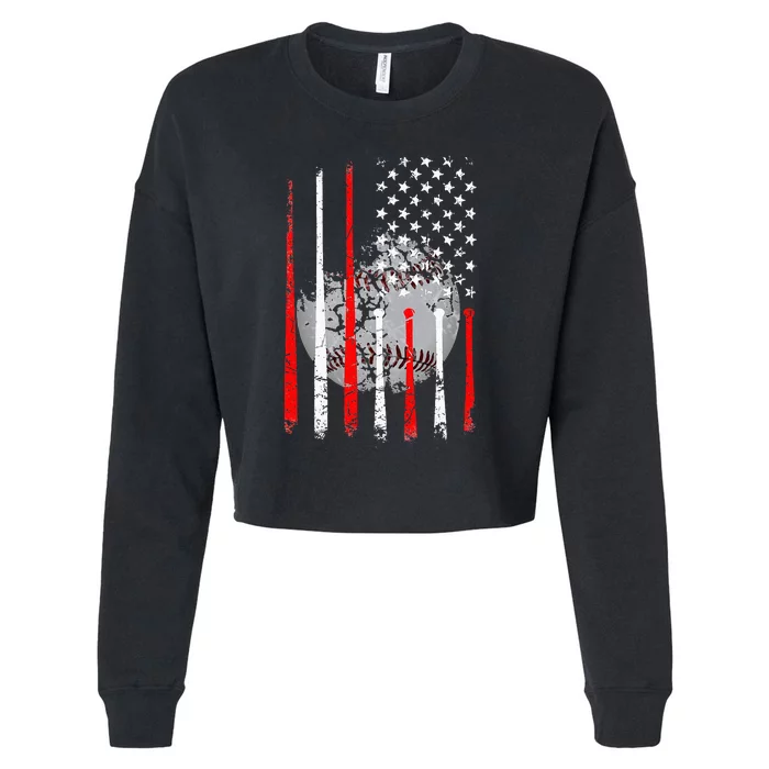 Baseball USA Flag American Flag Vintage Cropped Pullover Crew