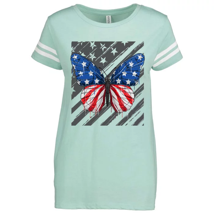 Butterfly Usa Flag 4th Of July American Independence Meaningful Gift Enza Ladies Jersey Football T-Shirt