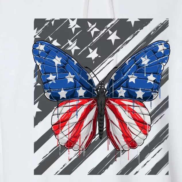 Butterfly Usa Flag 4th Of July American Independence Meaningful Gift Garment-Dyed Fleece Hoodie