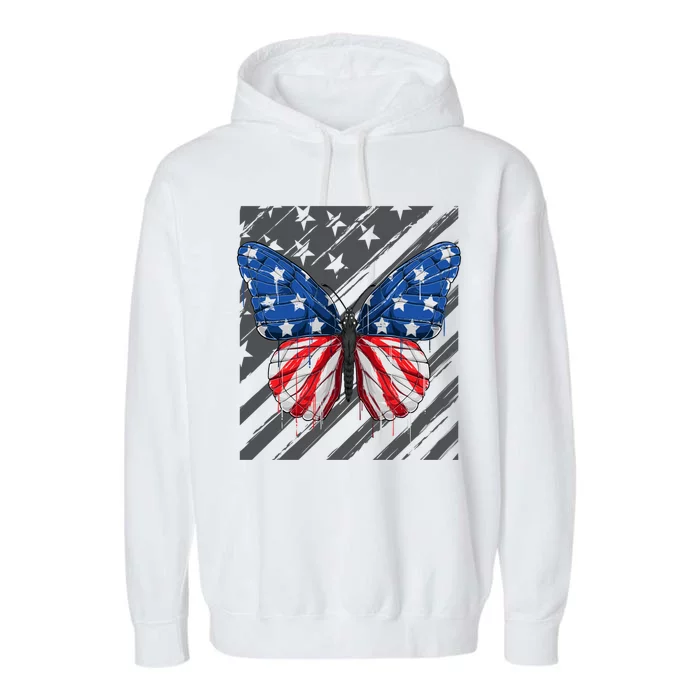 Butterfly Usa Flag 4th Of July American Independence Meaningful Gift Garment-Dyed Fleece Hoodie