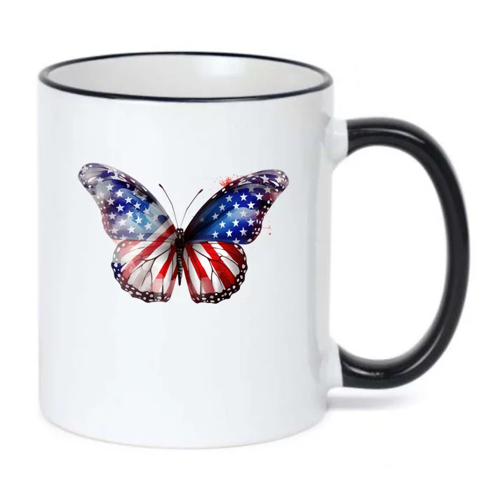 Butterfly Usa Flag 4th Of July Gift Black Color Changing Mug