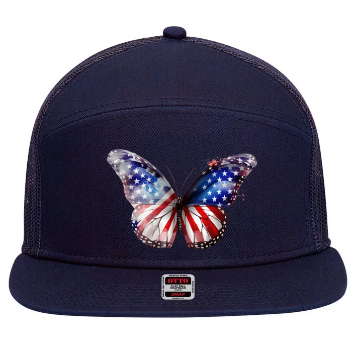 Butterfly Usa Flag 4th Of July Gift 7 Panel Mesh Trucker Snapback Hat