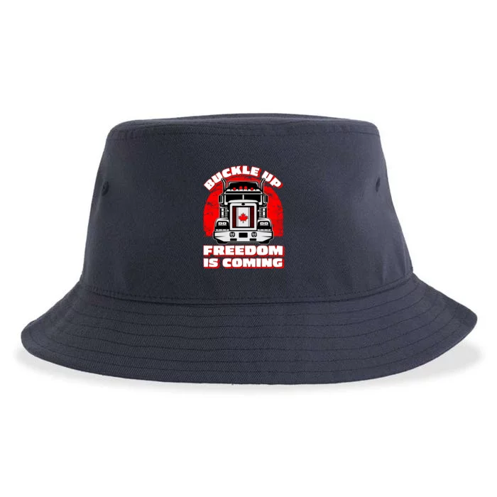 Buckle Up Freedom Is Coming Candian Truckers Sustainable Bucket Hat