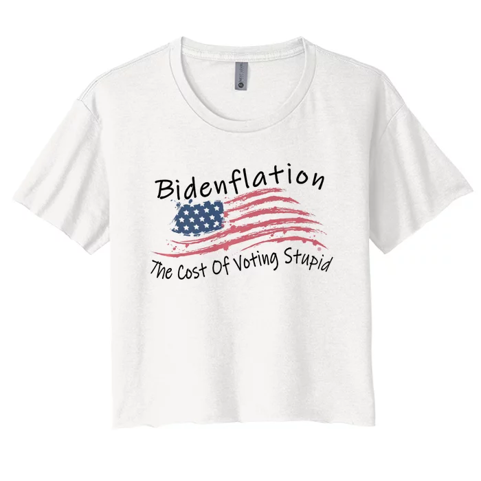 Bidenflation USA Flag The Cost Of Voting Stupid Anti Biden Women's Crop Top Tee