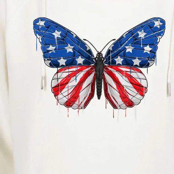 Butterfly USA Flag 4th of July For Wo Girl US Womens Funnel Neck Pullover Hood