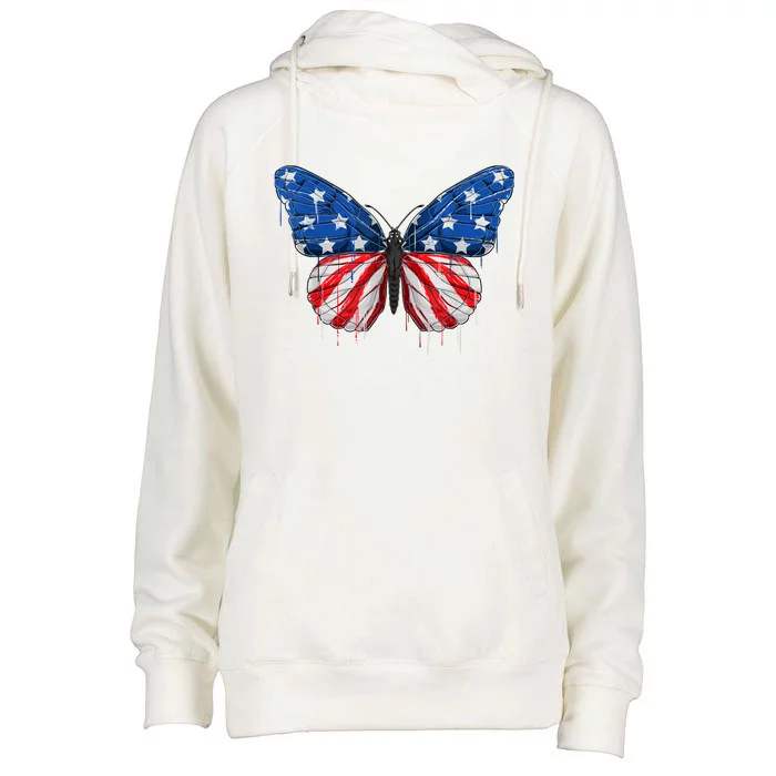 Butterfly USA Flag 4th of July For Wo Girl US Womens Funnel Neck Pullover Hood