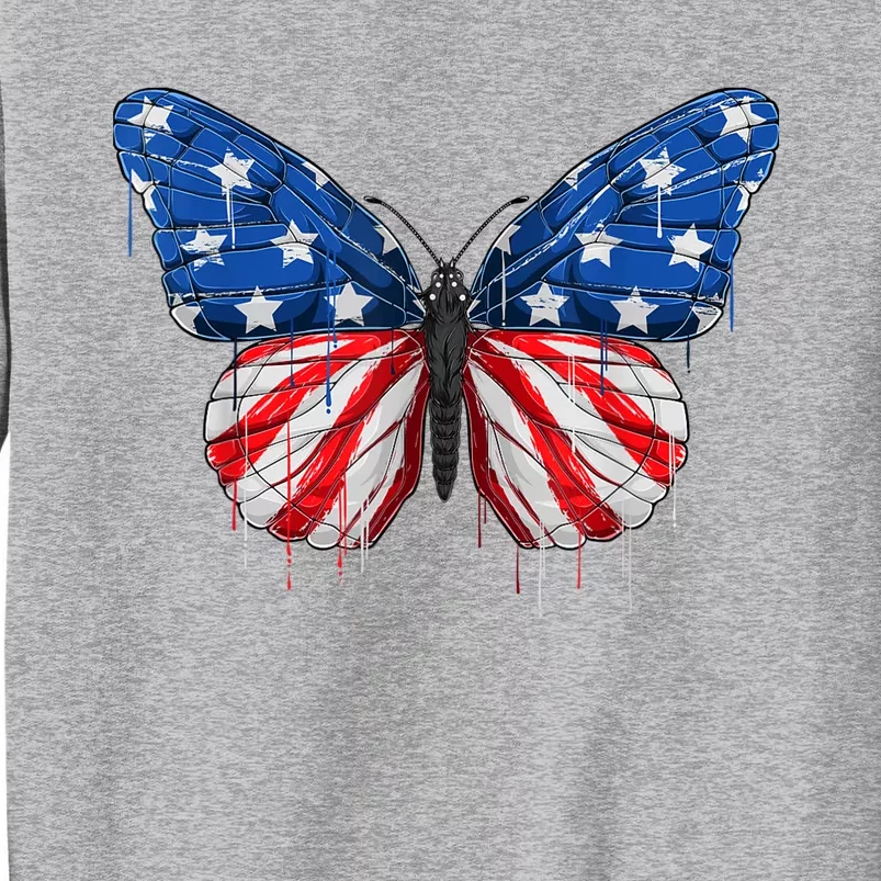 Butterfly USA Flag 4th of July For Wo Girl US Tall Sweatshirt