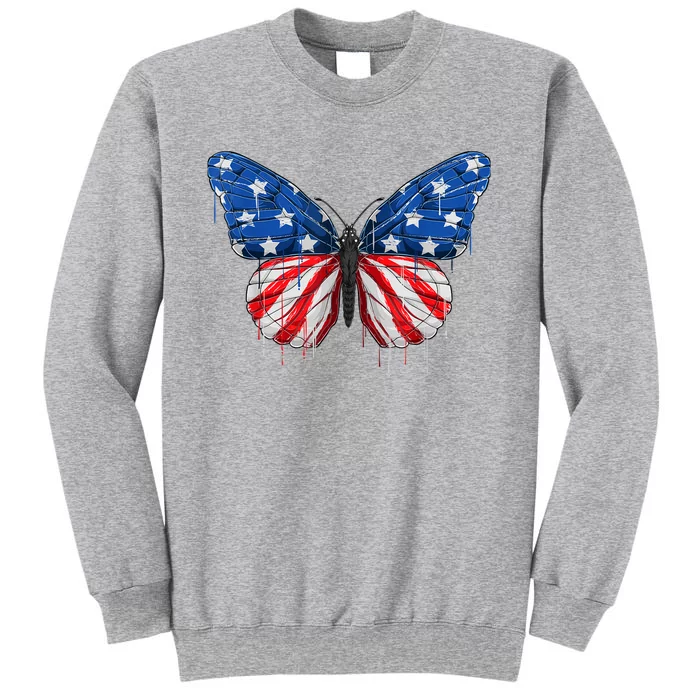 Butterfly USA Flag 4th of July For Wo Girl US Tall Sweatshirt