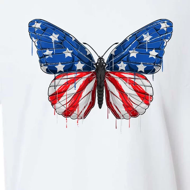 Butterfly USA Flag 4th of July For Wo Girl US Sueded Cloud Jersey T-Shirt