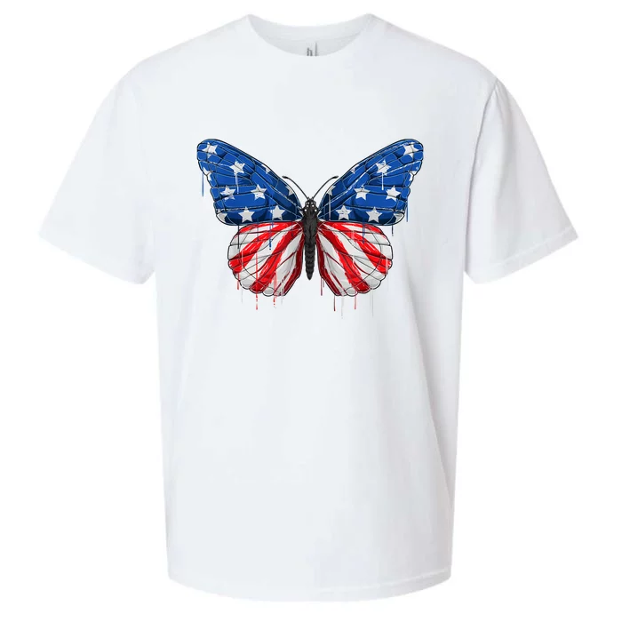 Butterfly USA Flag 4th of July For Wo Girl US Sueded Cloud Jersey T-Shirt