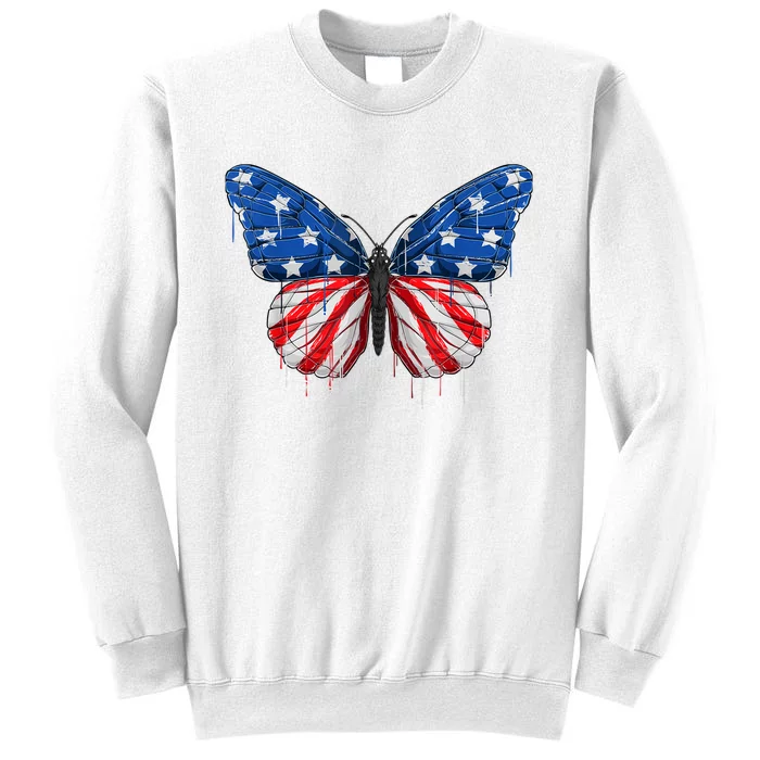 Butterfly USA Flag 4th of July For Wo Girl US Sweatshirt