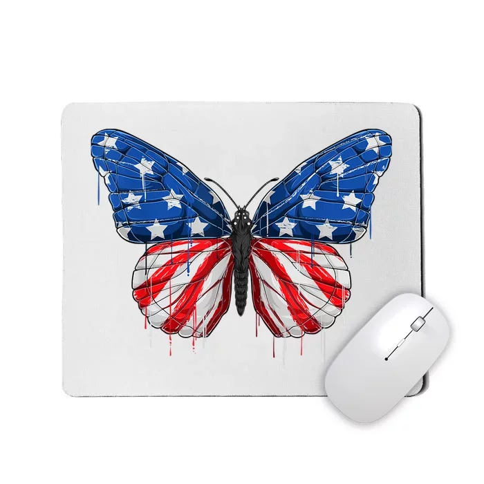 Butterfly USA Flag 4th of July For Wo Girl US Mousepad