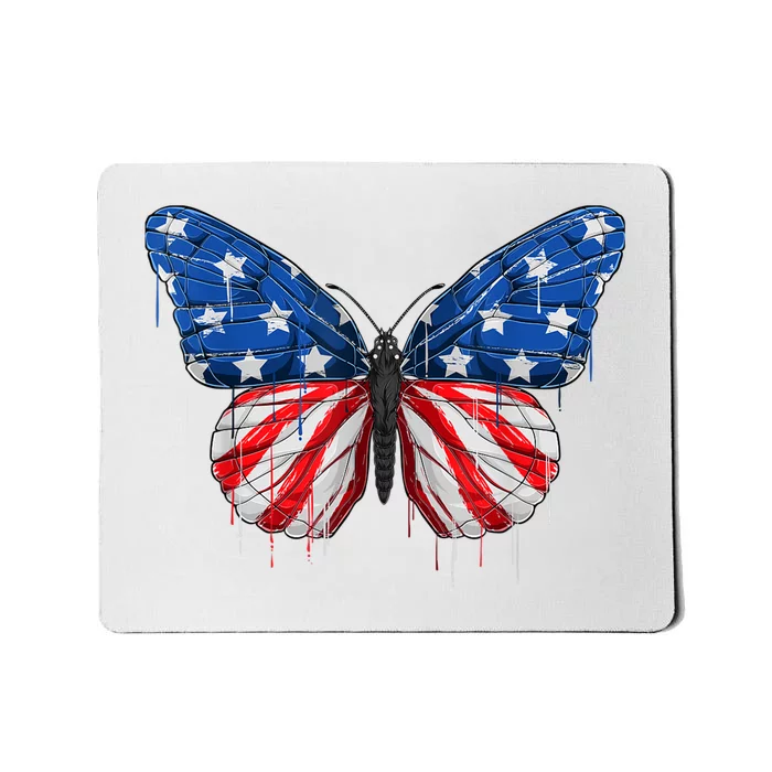 Butterfly USA Flag 4th of July For Wo Girl US Mousepad