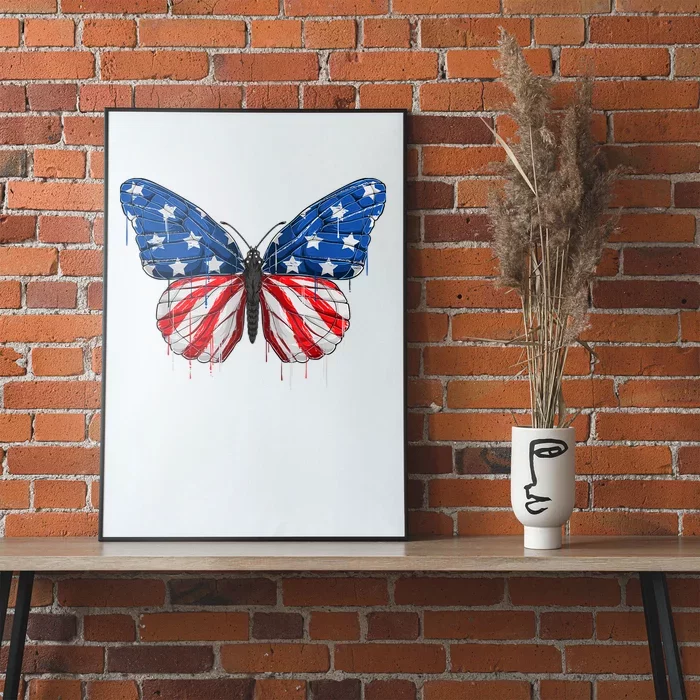 Butterfly USA Flag 4th of July For Wo Girl US Poster