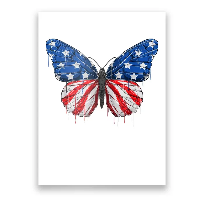 Butterfly USA Flag 4th of July For Wo Girl US Poster