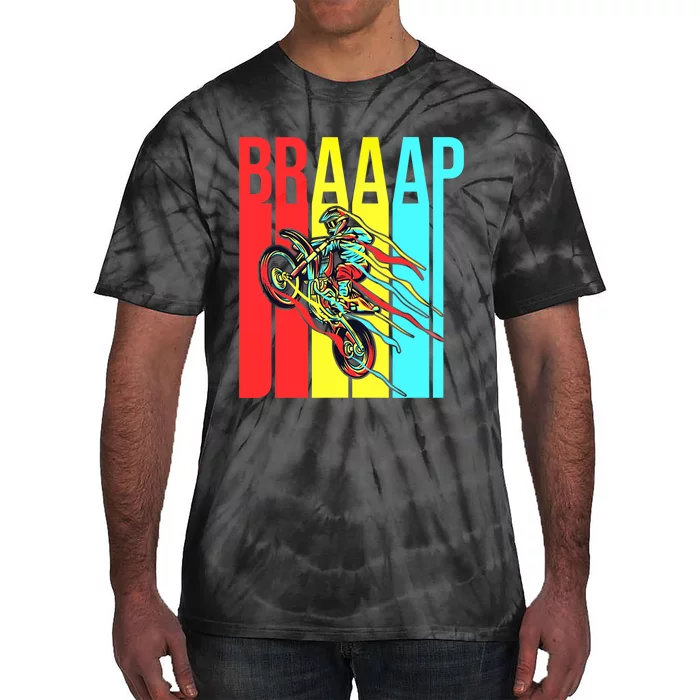 Braaap USA Flag Moto Motorcycle Dirt Bike Racing Rider Retro Tie-Dye T-Shirt