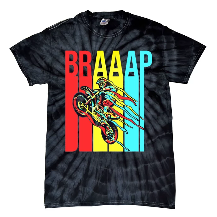 Braaap USA Flag Moto Motorcycle Dirt Bike Racing Rider Retro Tie-Dye T-Shirt