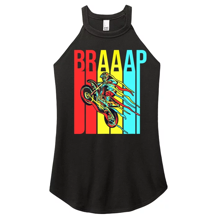 Braaap USA Flag Moto Motorcycle Dirt Bike Racing Rider Retro Women’s Perfect Tri Rocker Tank