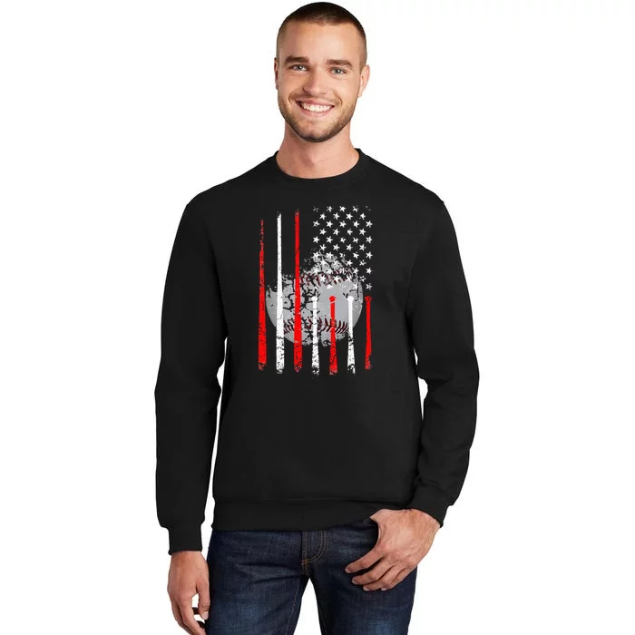 Baseball Usa Flag American Flag Vintage Tall Sweatshirt