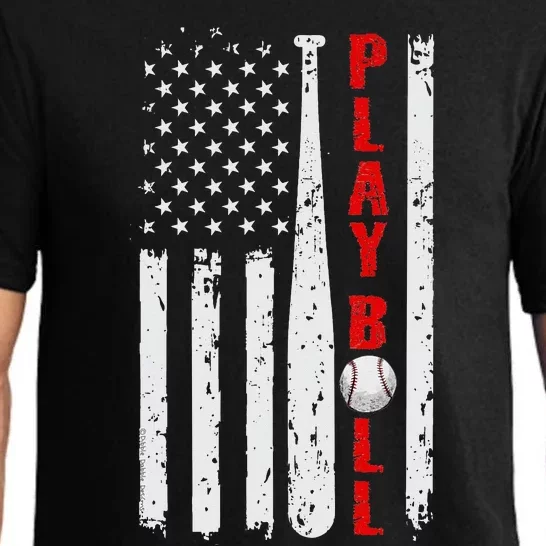 Baseball USA Flag Ball and Bat PLAY BALL Softball Baseball Pajama Set