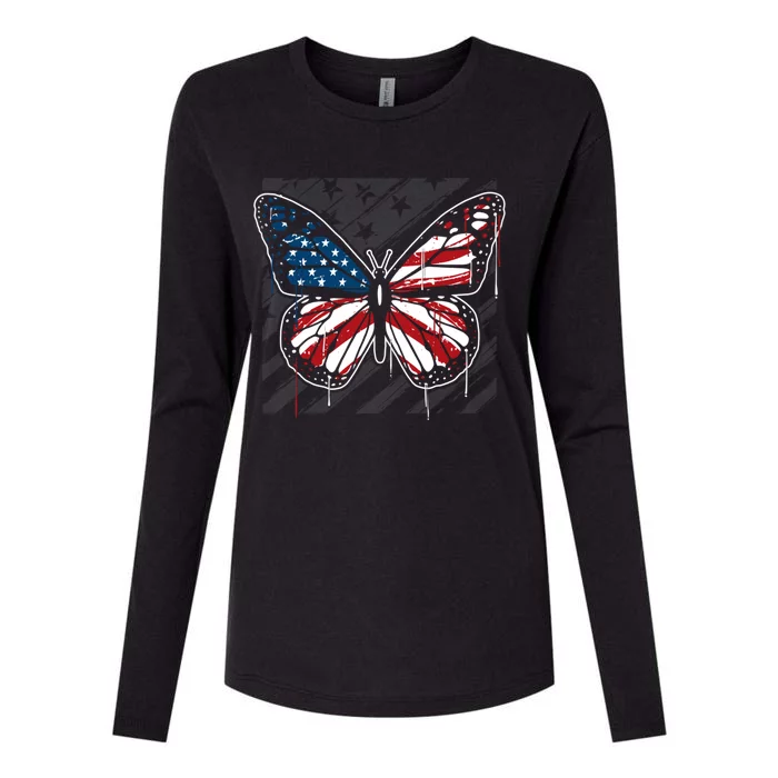 Butterfly Usa Flag Cute 4th Of July Funny American Flag Gift Womens Cotton Relaxed Long Sleeve T-Shirt