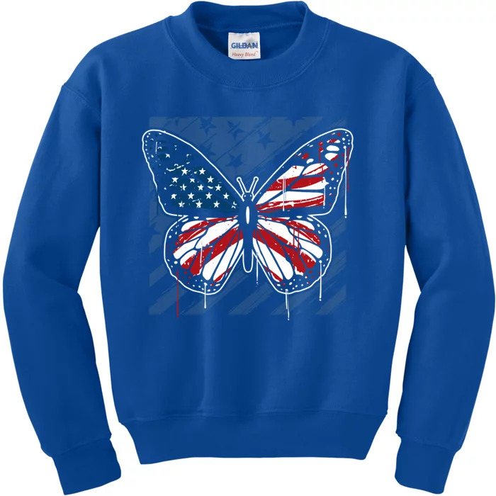 Butterfly Usa Flag Cute 4th Of July Funny American Flag Gift Kids Sweatshirt