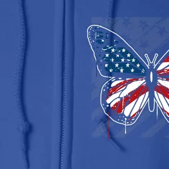 Butterfly Usa Flag Cute 4th Of July Funny American Flag Gift Full Zip Hoodie