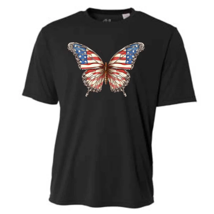 Butterfly Usa Flag Cute 4th Of July Funny American Gift Cooling Performance Crew T-Shirt