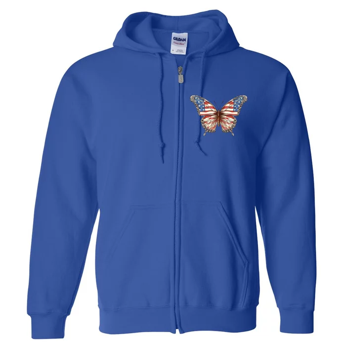 Butterfly Usa Flag Cute 4th Of July Funny American Gift Full Zip Hoodie