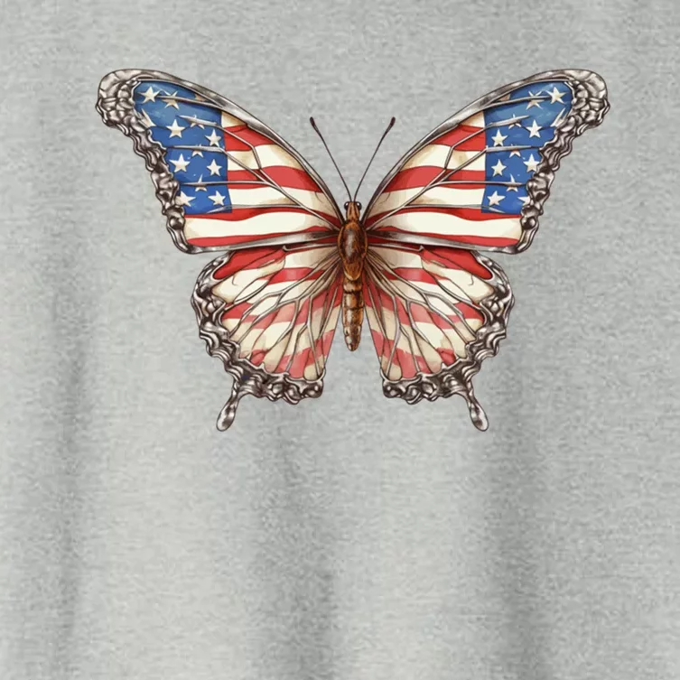 Butterfly Usa Flag Cute 4th Of July Funny American Gift Women's Crop Top Tee