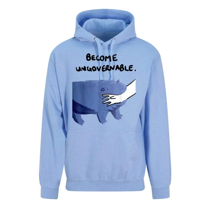 Become Ungovernable Funny Baby Hippo Moo Deng Funny Saying Unisex Surf Hoodie