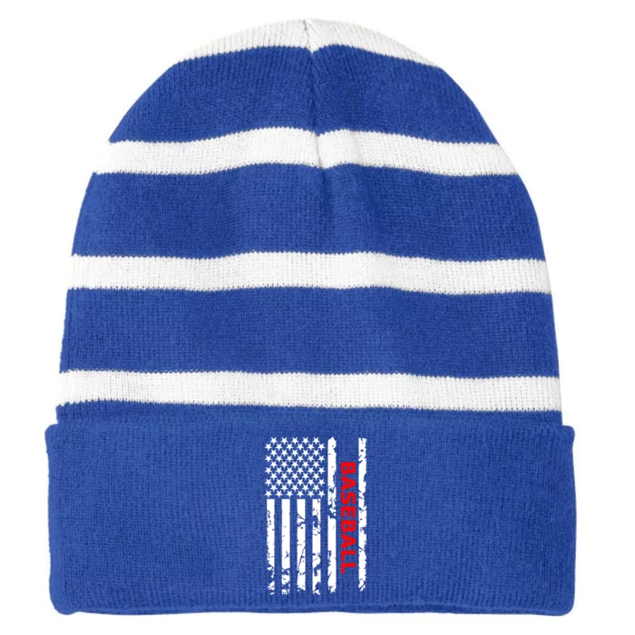 Baseball Usa Flag Proud American Baseball Players Gift Striped Beanie with Solid Band