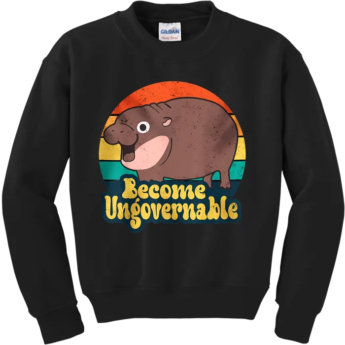 Become Ungovernable Funny Baby Hippo Moo Deng Funny Saying Kids Sweatshirt