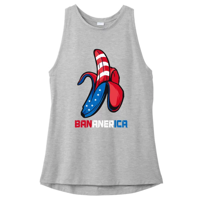 Banana Us Flag Patriotic America Party Funny Fruit Costume Ladies Tri-Blend Wicking Tank