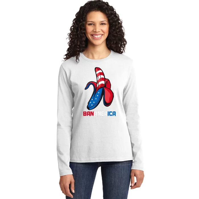 Banana Us Flag Patriotic America Party Funny Fruit Costume Ladies Long Sleeve Shirt