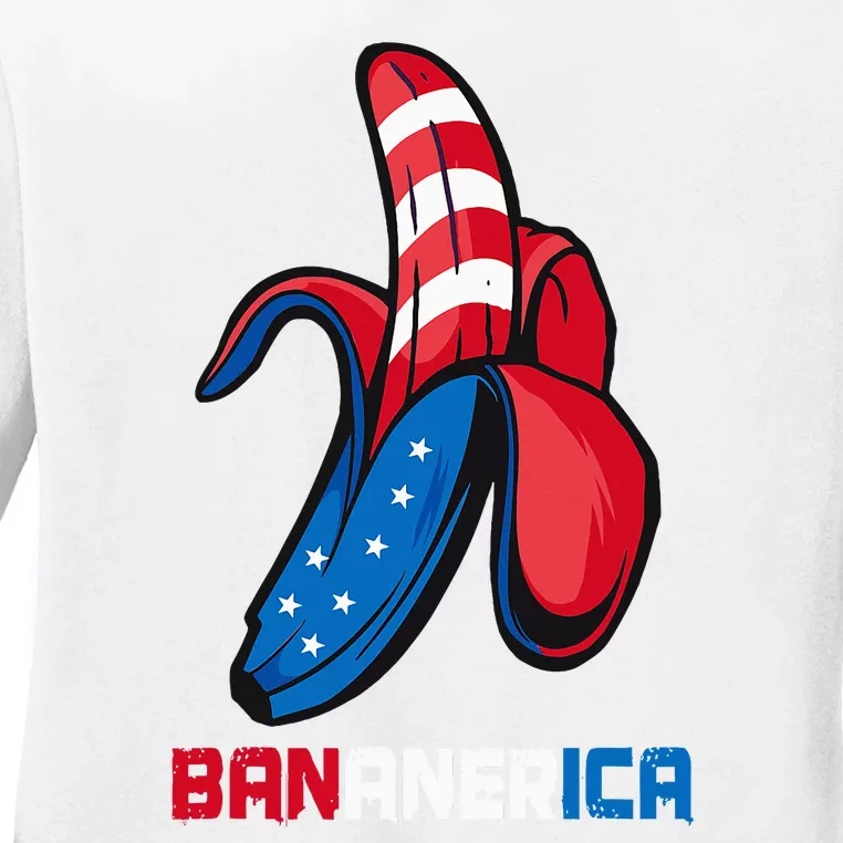 Banana Us Flag Patriotic America Party Funny Fruit Costume Ladies Long Sleeve Shirt