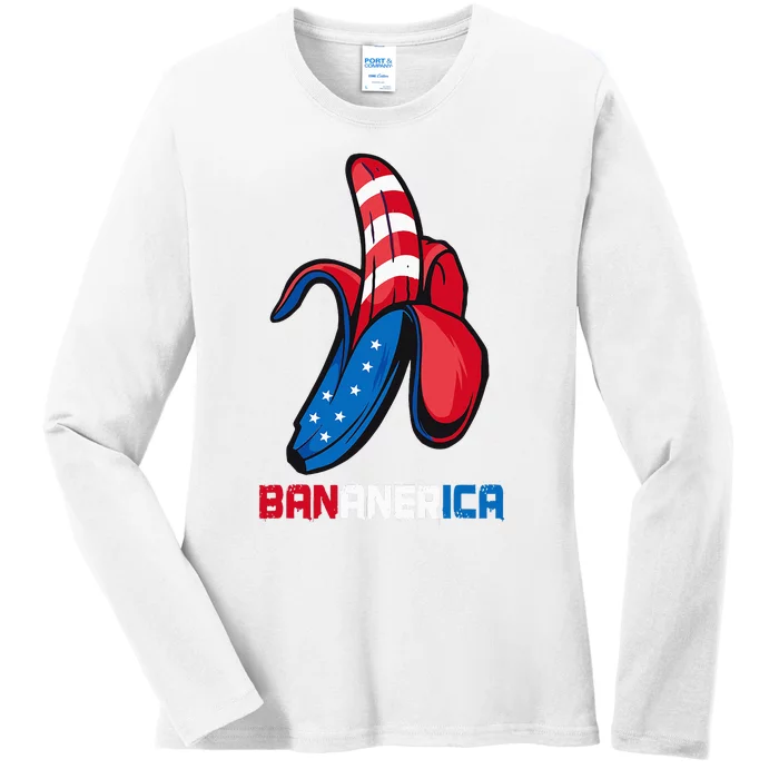 Banana Us Flag Patriotic America Party Funny Fruit Costume Ladies Long Sleeve Shirt