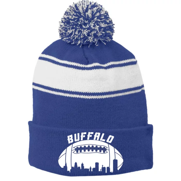 Buffalo Football City Skyline Stripe Pom Pom Beanie