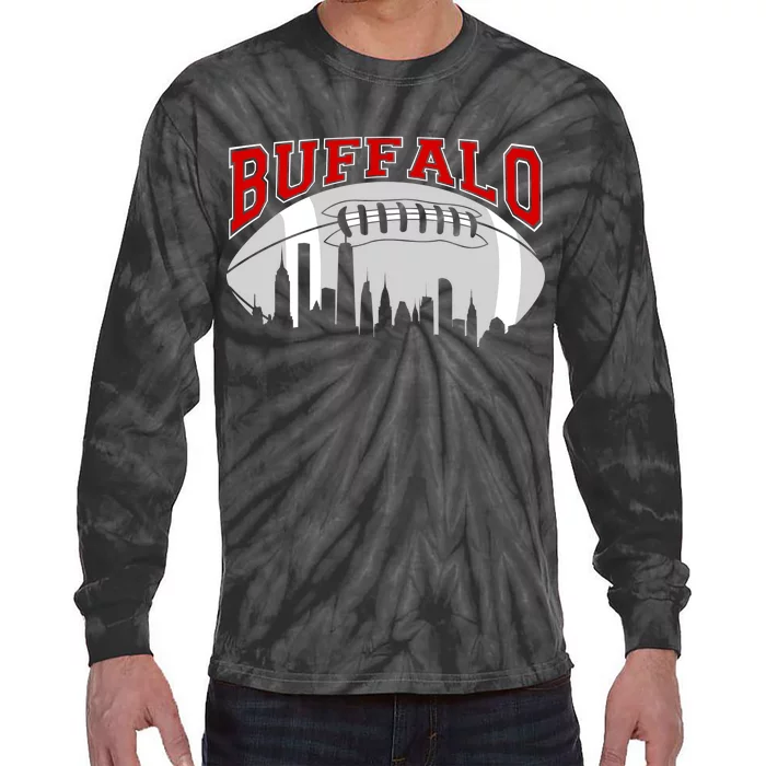 Buffalo Football Fan City Skyline Tie-Dye Long Sleeve Shirt