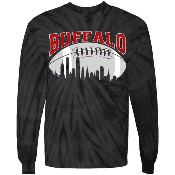 Buffalo Football Fan City Skyline Tie-Dye Long Sleeve Shirt