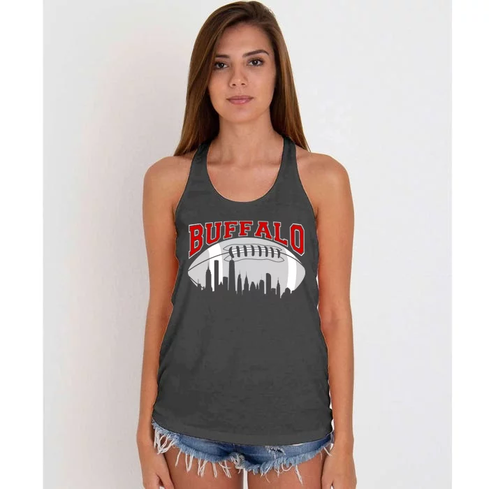 Buffalo Football Fan City Skyline Women's Knotted Racerback Tank