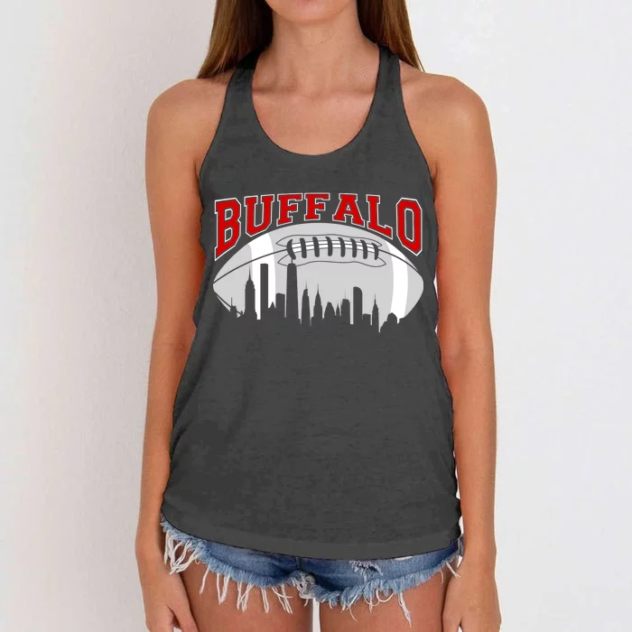 Buffalo Football Fan City Skyline Women's Knotted Racerback Tank