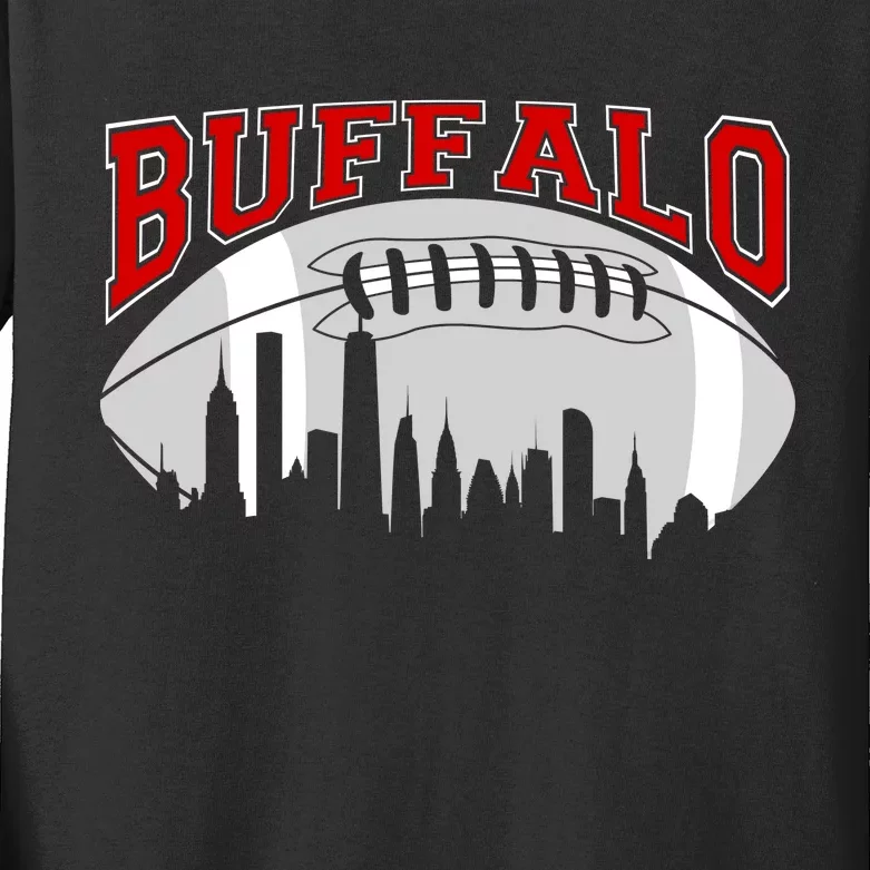 Buffalo Football Fan City Skyline Kids Long Sleeve Shirt