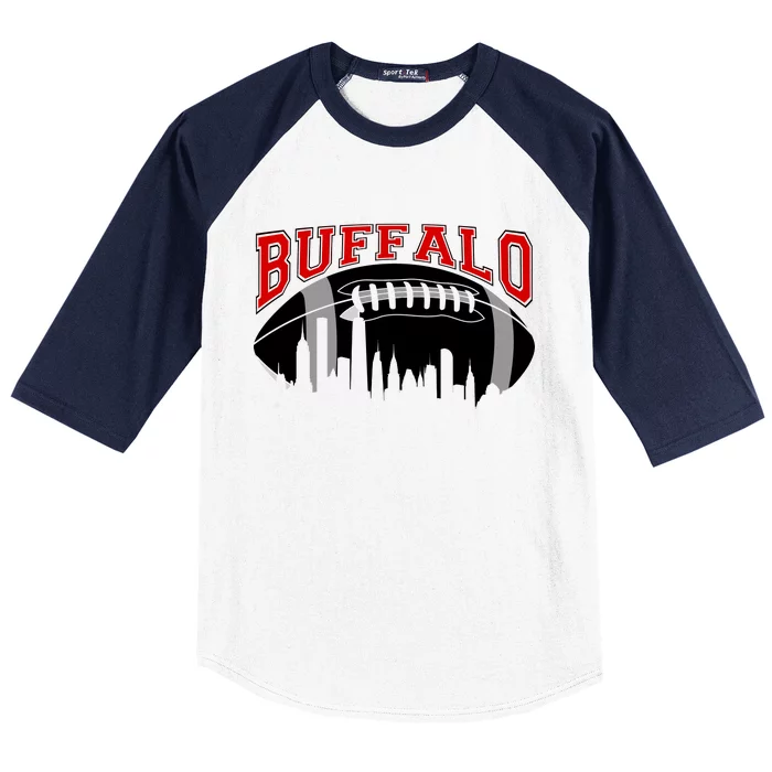 Buffalo Football Fan City Skyline Baseball Sleeve Shirt