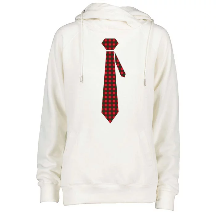 Buffalo Plaid Christmas Tie Womens Funnel Neck Pullover Hood