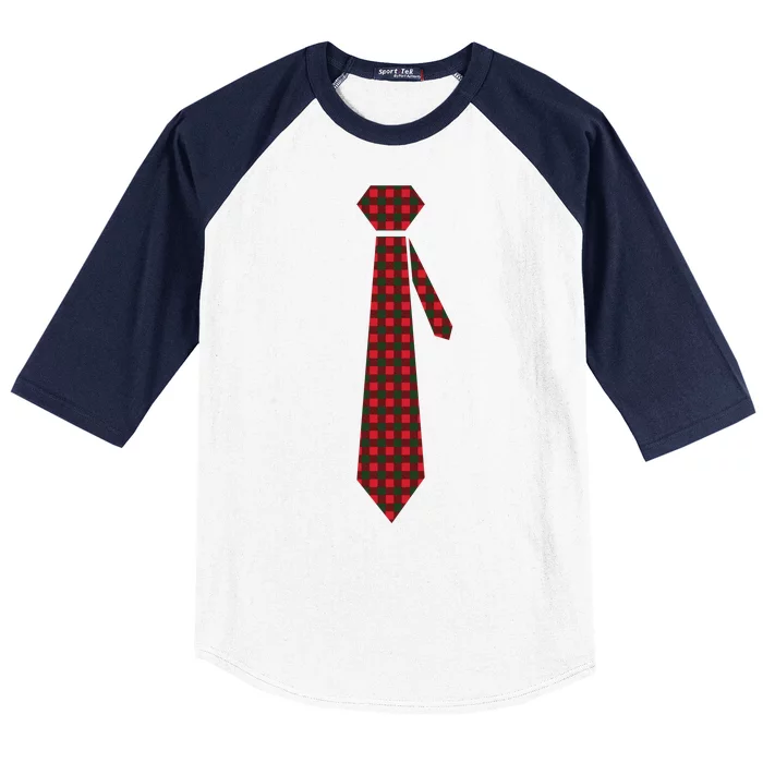 Buffalo Plaid Christmas Tie Baseball Sleeve Shirt