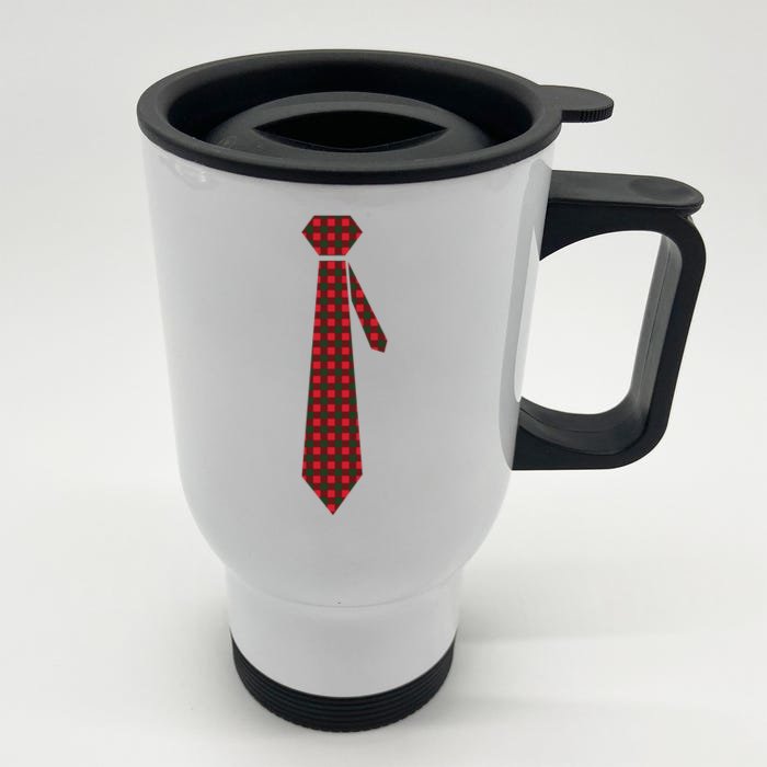 Buffalo Plaid Christmas Tie Front & Back Stainless Steel Travel Mug