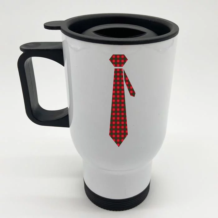 Buffalo Plaid Christmas Tie Front & Back Stainless Steel Travel Mug